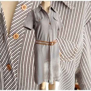 Vintage 60s The Art Shirt Brown Striped Belted Shirt Dress Large XL 11/12